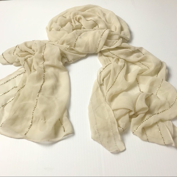 INC champagne line beaded evening shawl scarf - Picture 2 of 6